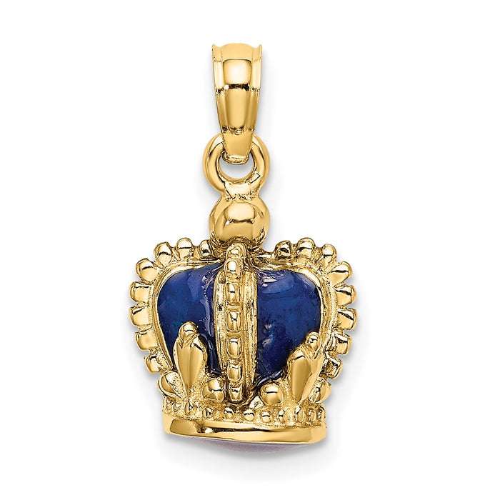 Million Charms 14K Yellow Gold Themed 3-D With Blue Enamel Inside Crown Charm