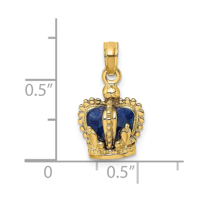 Million Charms 14K Yellow Gold Themed 3-D With Blue Enamel Inside Crown Charm