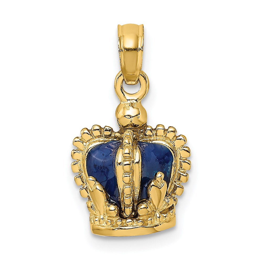 Million Charms 14K Yellow Gold Themed 3-D With Blue Enamel Inside Crown Charm