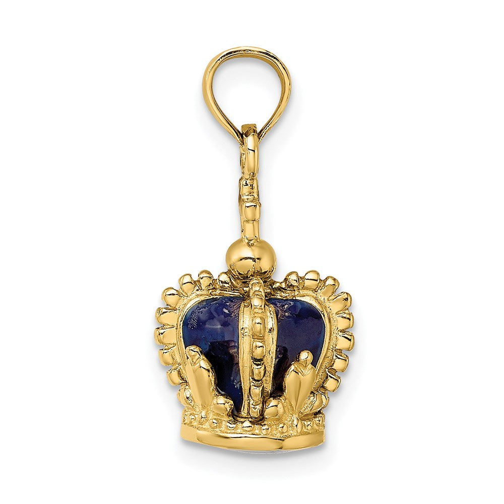 Million Charms 14K Yellow Gold Themed 3-D With Enamel Crown With Relgious Cross On Top Charm
