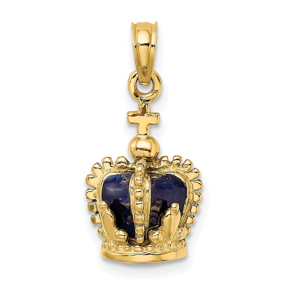 Million Charms 14K Yellow Gold Themed 3-D With Enamel Crown With Relgious Cross On Top Charm