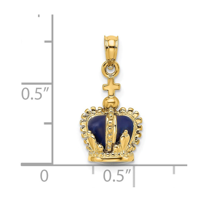 Million Charms 14K Yellow Gold Themed 3-D With Enamel Crown With Relgious Cross On Top Charm