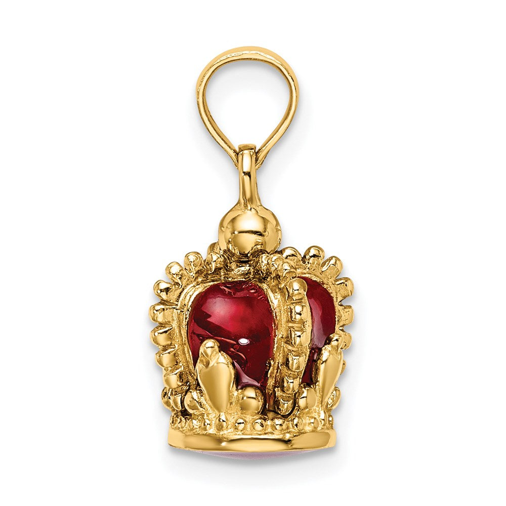 Million Charms 14K Yellow Gold Themed 3-D With Red Enamel Inside Crown Charm