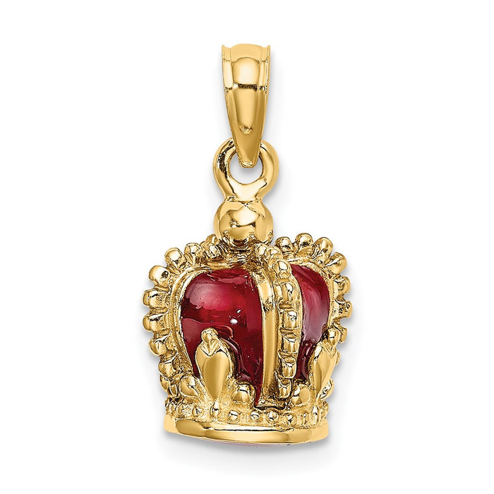 Million Charms 14K Yellow Gold Themed 3-D With Red Enamel Inside Crown Charm