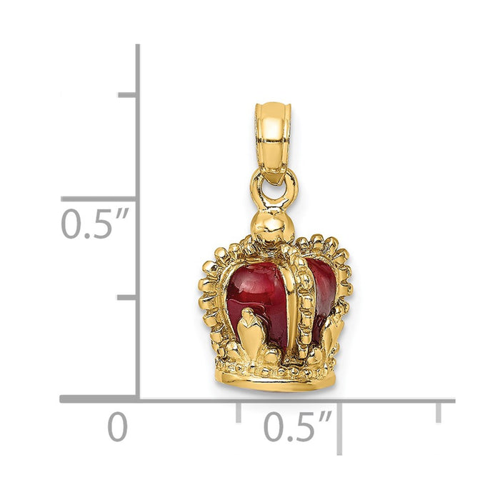 Million Charms 14K Yellow Gold Themed 3-D With Red Enamel Inside Crown Charm