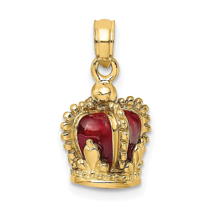 Million Charms 14K Yellow Gold Themed 3-D With Red Enamel Inside Crown Charm