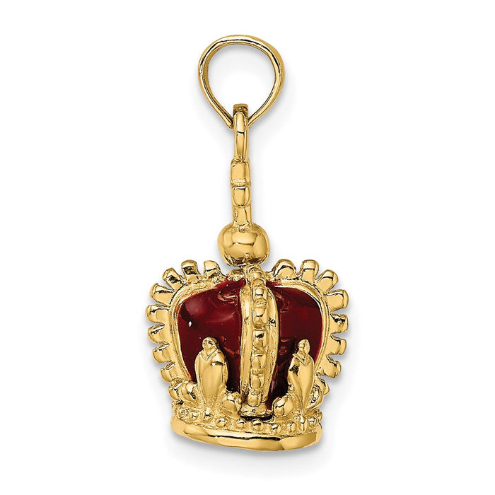 Million Charms 14K Yellow Gold Themed 3-D With Red Enamel Inside Crown With Relgious Cross On Top Charm