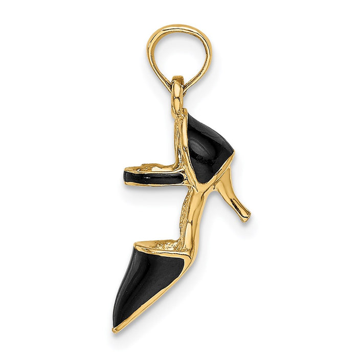 Million Charms 14K Yellow Gold Themed 3-D Black Enamel Closed Toe High Heel Charm