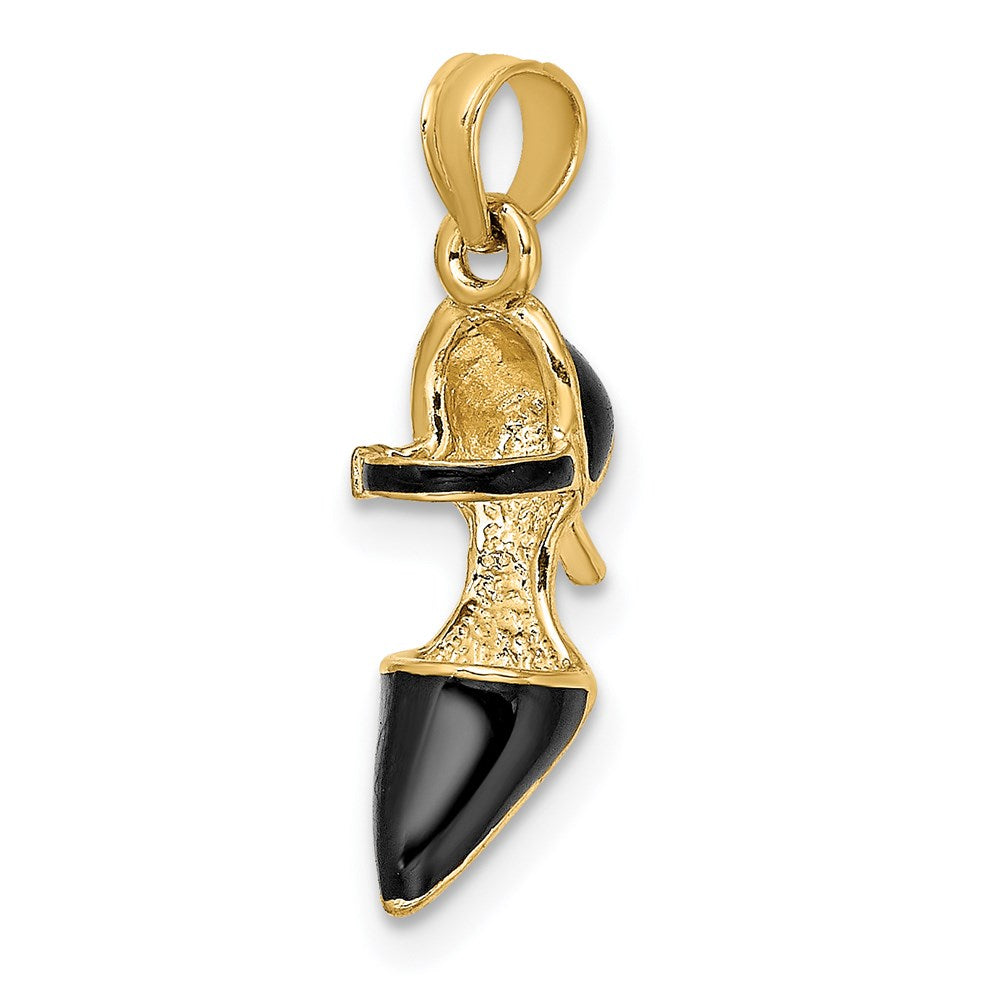 Million Charms 14K Yellow Gold Themed 3-D Black Enamel Closed Toe High Heel Charm