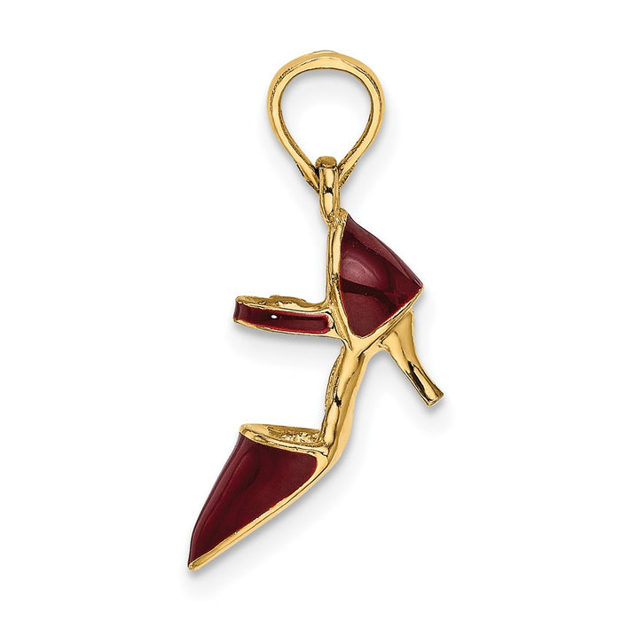 Million Charms 14K Yellow Gold Themed 3-D Maroon Enamel Closed Toe High Heel Charm