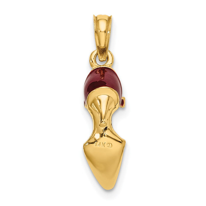 Million Charms 14K Yellow Gold Themed 3-D Maroon Enamel Closed Toe High Heel Charm