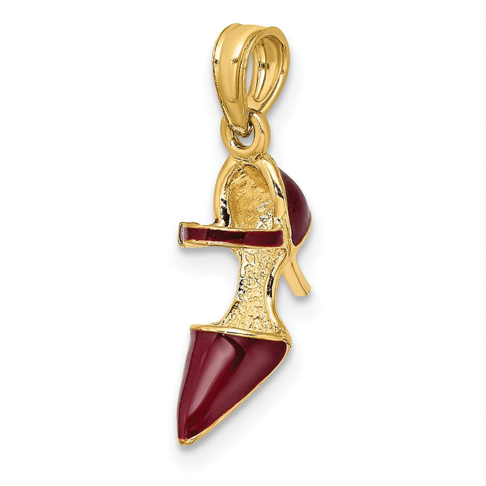 Million Charms 14K Yellow Gold Themed 3-D Maroon Enamel Closed Toe High Heel Charm