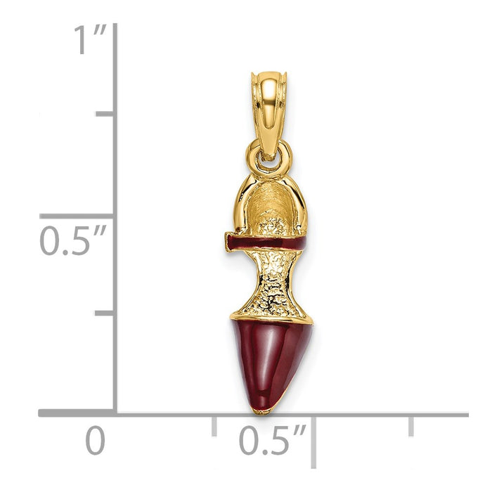 Million Charms 14K Yellow Gold Themed 3-D Maroon Enamel Closed Toe High Heel Charm