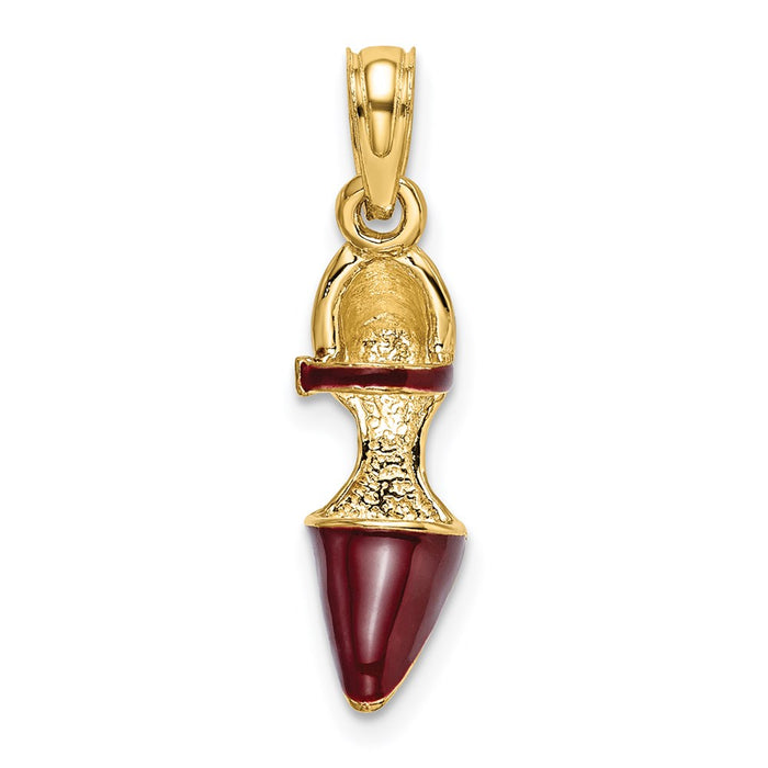 Million Charms 14K Yellow Gold Themed 3-D Maroon Enamel Closed Toe High Heel Charm