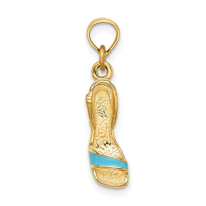 Million Charms 14K Yellow Gold Themed 3-D Aqua Enamel Open Toe High Heel Charm