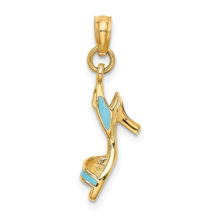 Million Charms 14K Yellow Gold Themed 3-D Aqua Enamel Open Toe High Heel Charm