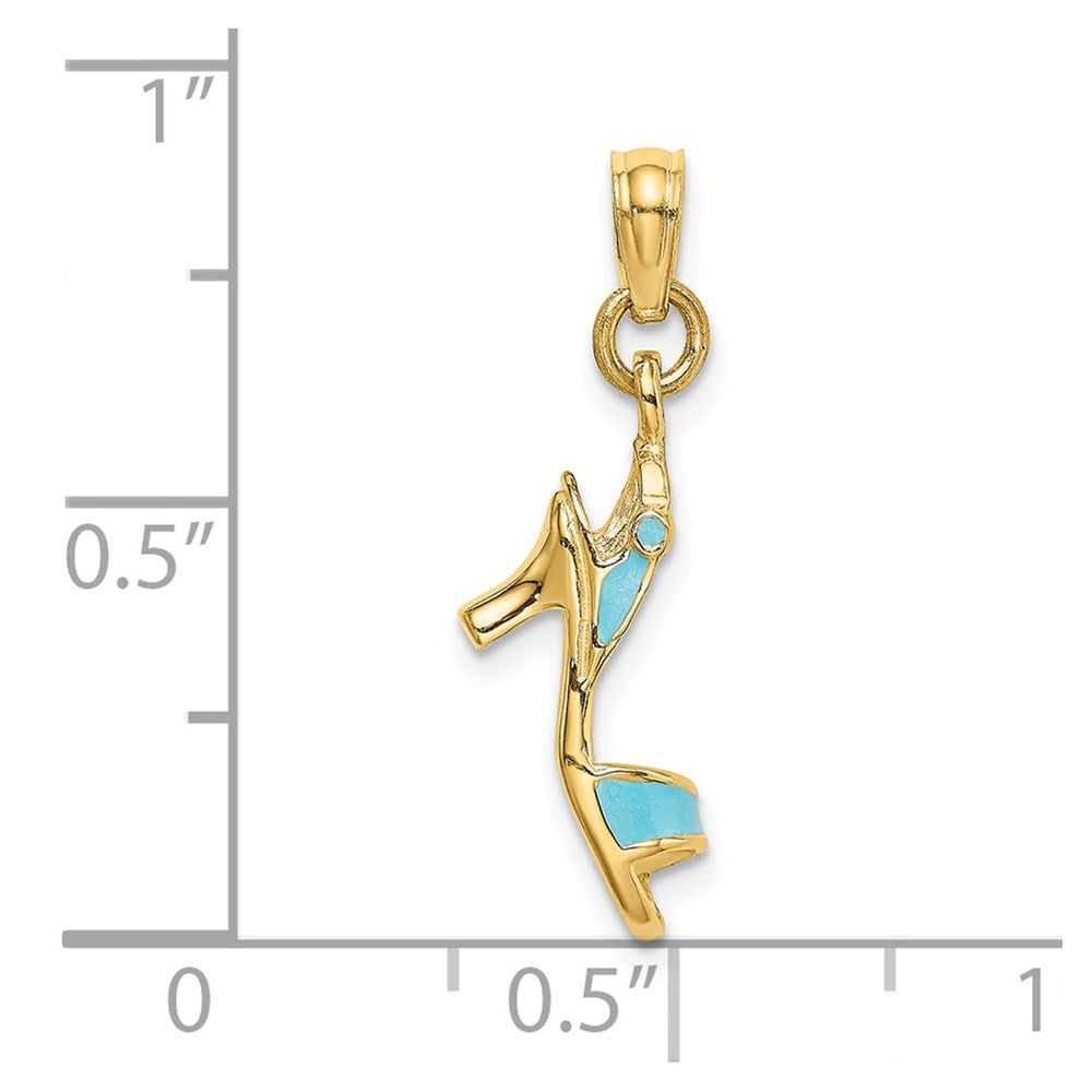 Million Charms 14K Yellow Gold Themed 3-D Aqua Enamel Open Toe High Heel Charm