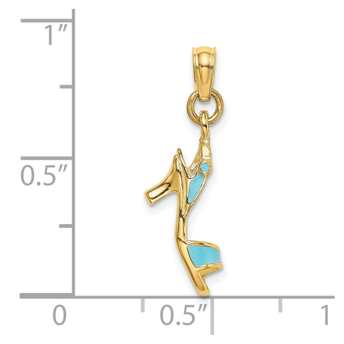 Million Charms 14K Yellow Gold Themed 3-D Aqua Enamel Open Toe High Heel Charm