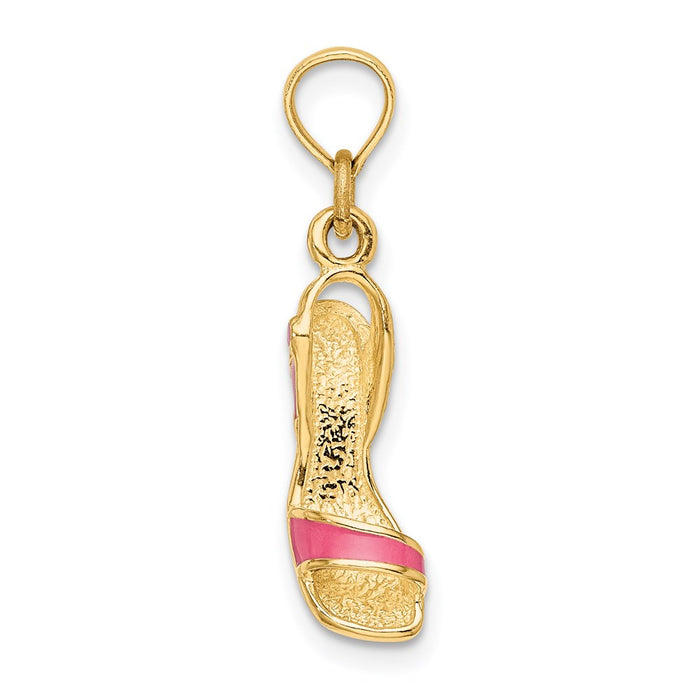 Million Charms 14K Yellow Gold Themed 3-D Pink Enamel Open Toe High Heel Charm