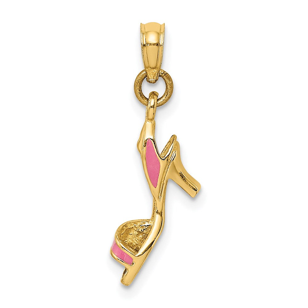 Million Charms 14K Yellow Gold Themed 3-D Pink Enamel Open Toe High Heel Charm