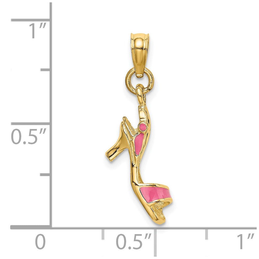 Million Charms 14K Yellow Gold Themed 3-D Pink Enamel Open Toe High Heel Charm