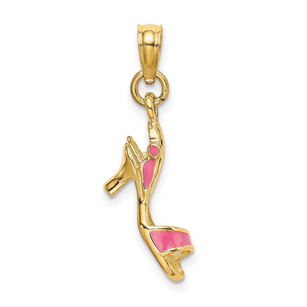 Million Charms 14K Yellow Gold Themed 3-D Pink Enamel Open Toe High Heel Charm