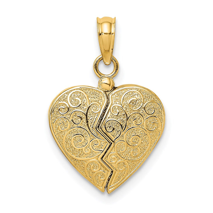 Million Charms 14K Yellow Gold Themed 3-D Reversible Heart Opens Charm