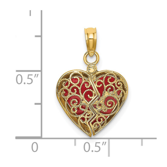 Million Charms 14K Yellow Gold Themed 3-D Reversible Heart Opens Charm