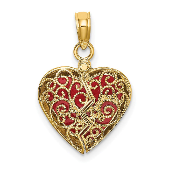 Million Charms 14K Yellow Gold Themed 3-D Reversible Heart Opens Charm