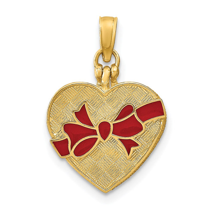 Million Charms 14K Yellow Gold Themed With Enamel Ribbon & I Love You Inside 3-D Cany Box Charm