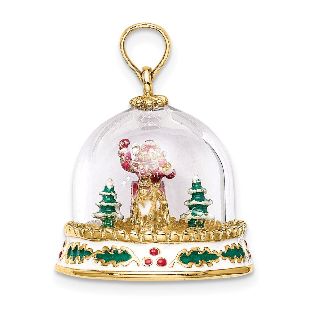 Million Charms 14K Yellow Gold Themed 3-D & Enamel Christmas Snow Globe Charm