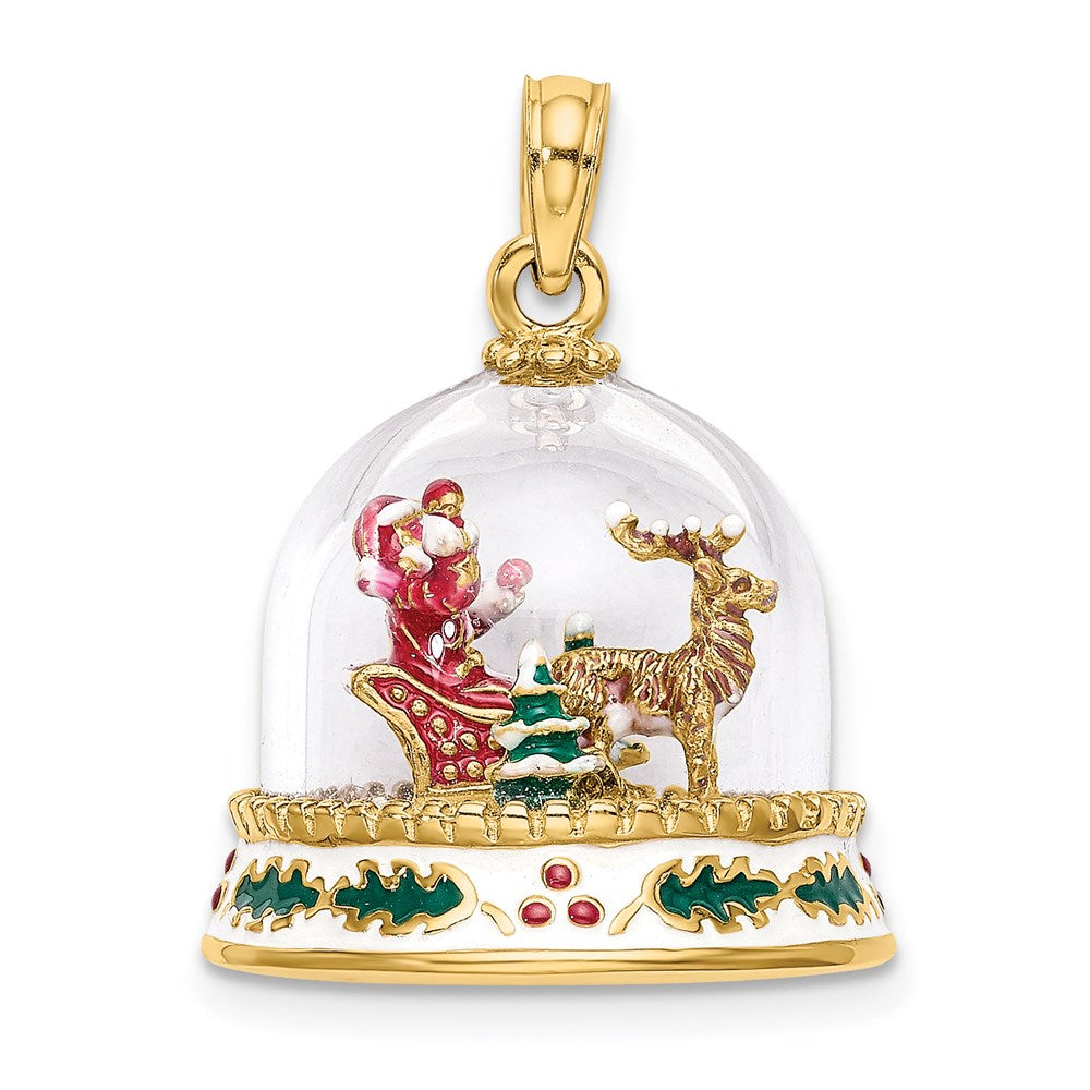 Million Charms 14K Yellow Gold Themed 3-D & Enamel Christmas Snow Globe Charm