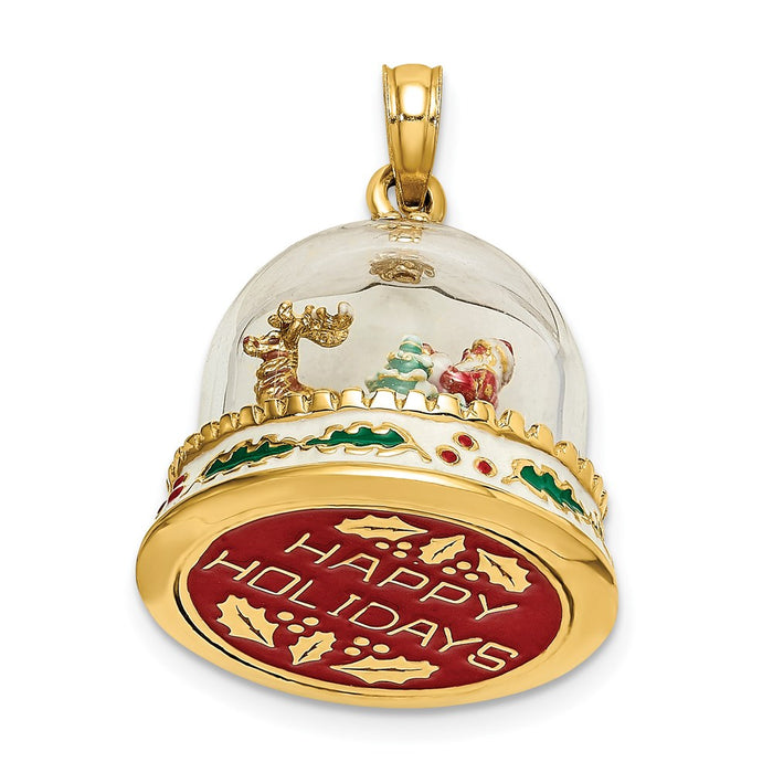 Million Charms 14K Yellow Gold Themed 3-D & Enamel Christmas Snow Globe Charm