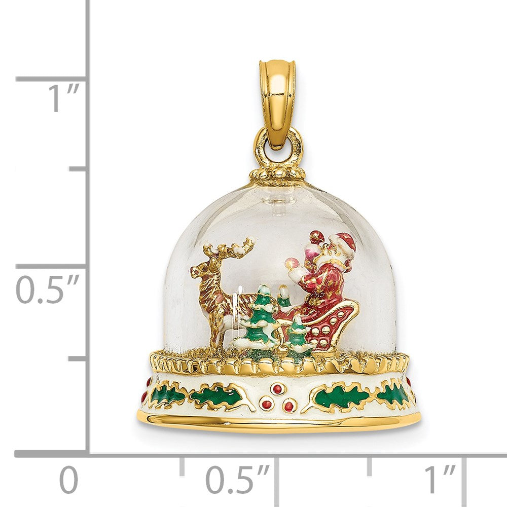 Million Charms 14K Yellow Gold Themed 3-D & Enamel Christmas Snow Globe Charm