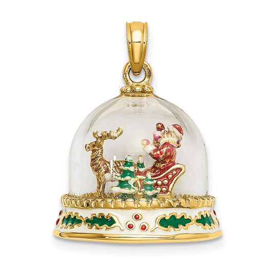 Million Charms 14K Yellow Gold Themed 3-D & Enamel Christmas Snow Globe Charm