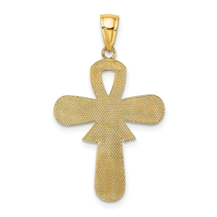 Million Charms 14K Yellow Gold Themed Enamel Pink Ribbon Breast Cancer Cross