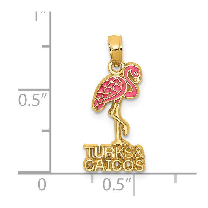 Million Charms 14K Yellow Gold Themed With Enamel Turks & Caicos Under Pink Flamingo Charm