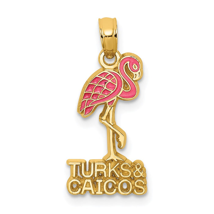 Million Charms 14K Yellow Gold Themed With Enamel Turks & Caicos Under Pink Flamingo Charm