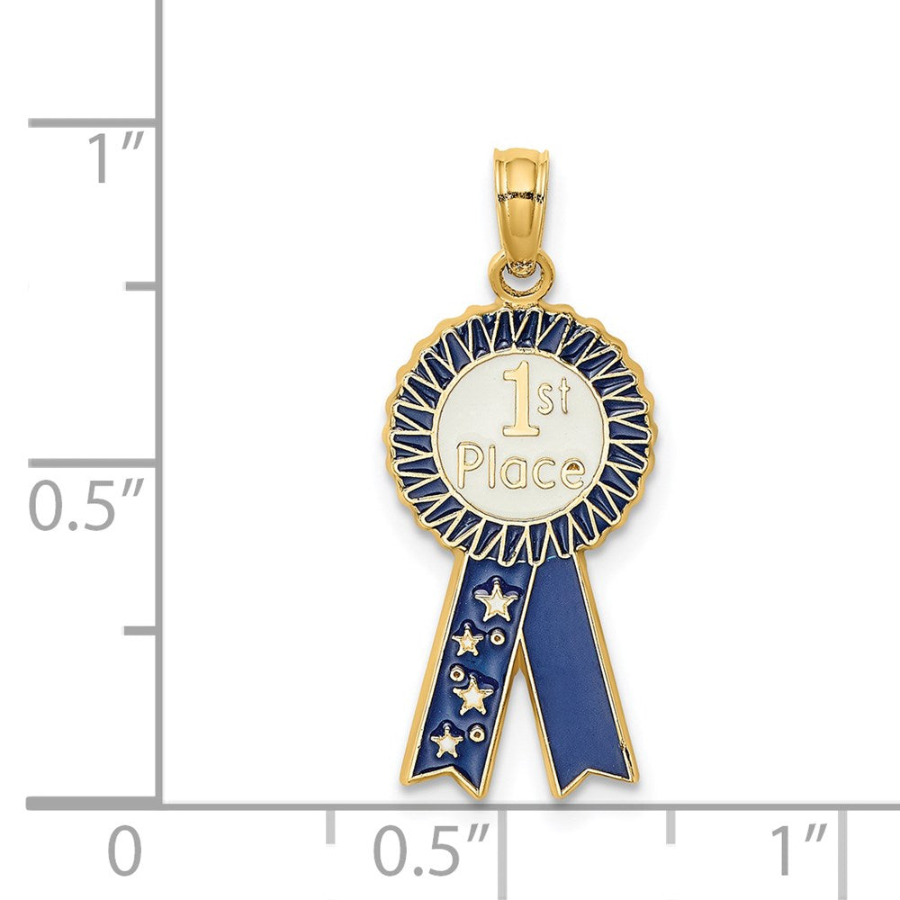 Million Charms 14K Yellow Gold Themed Enamel 1St Place Ribbon Charm