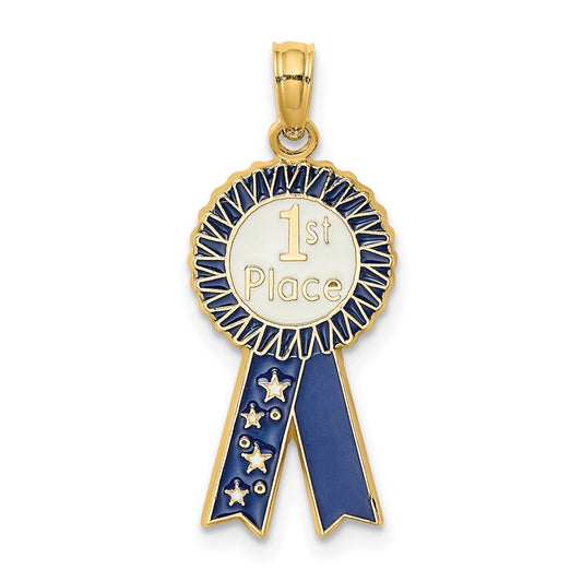 Million Charms 14K Yellow Gold Themed Enamel 1St Place Ribbon Charm