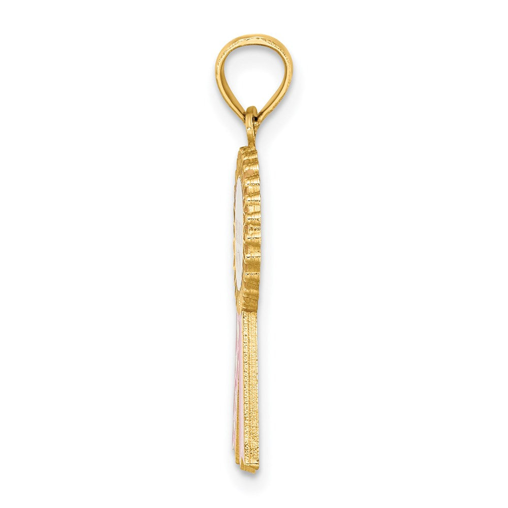 Million Charms 14K Yellow Gold Themed Enamel Greatest Mom Pink Ribbon Charm