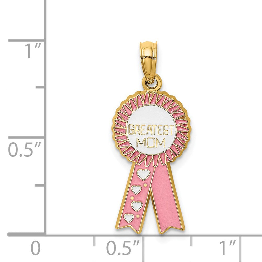 Million Charms 14K Yellow Gold Themed Enamel Greatest Mom Pink Ribbon Charm