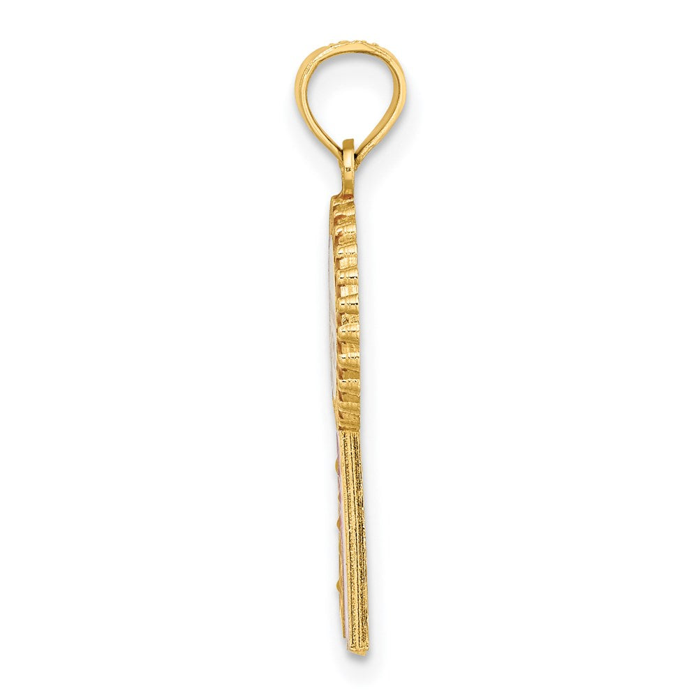 Million Charms 14K Yellow Gold Themed Enamel Birthday Girl Pink Ribbon Charm
