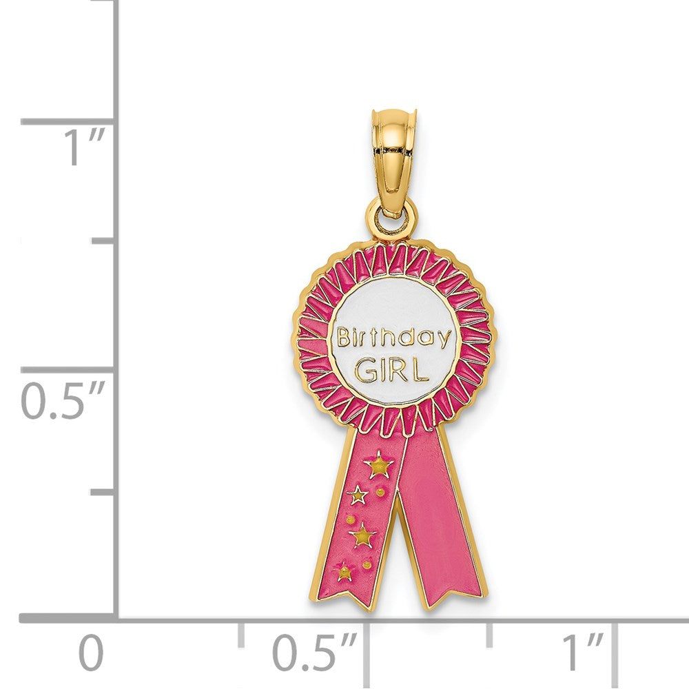 Million Charms 14K Yellow Gold Themed Enamel Birthday Girl Pink Ribbon Charm