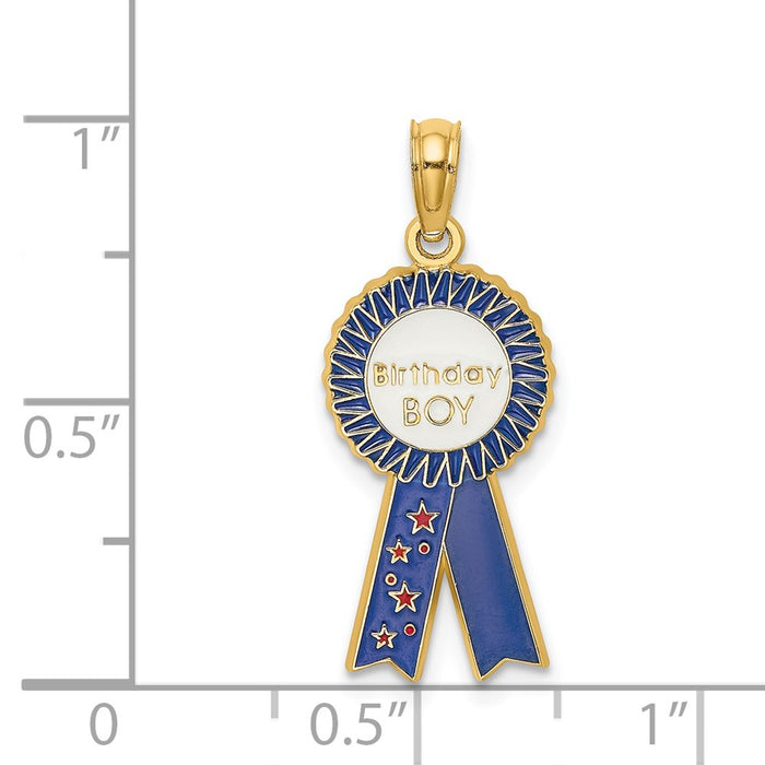 Million Charms 14K Yellow Gold Themed Enamel Birthday Boy Blue Ribbon Charm