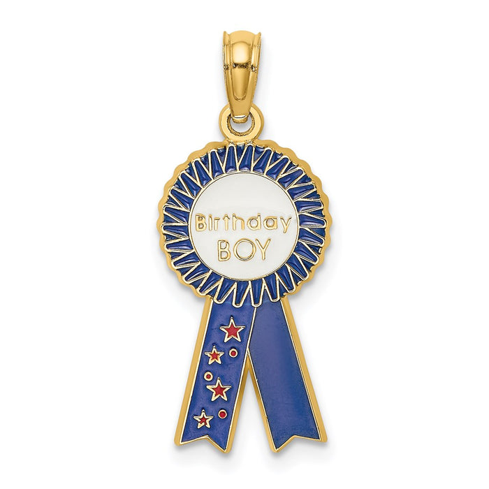 Million Charms 14K Yellow Gold Themed Enamel Birthday Boy Blue Ribbon Charm