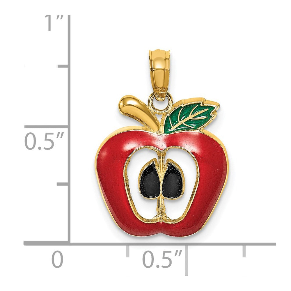 Million Charms 14K Yellow Gold Themed With Enamel 2-D Cut-Out Apple Charm