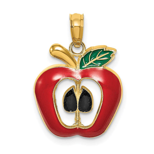 Million Charms 14K Yellow Gold Themed With Enamel 2-D Cut-Out Apple Charm