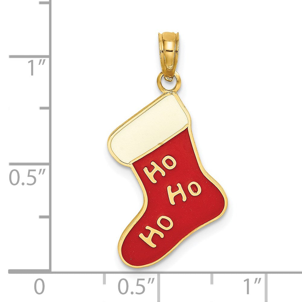 Million Charms 14K Yellow Gold Themed 2-D & Enamel Ho Ho Ho Christmas Stocking Charm