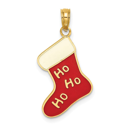 Million Charms 14K Yellow Gold Themed 2-D & Enamel Ho Ho Ho Christmas Stocking Charm